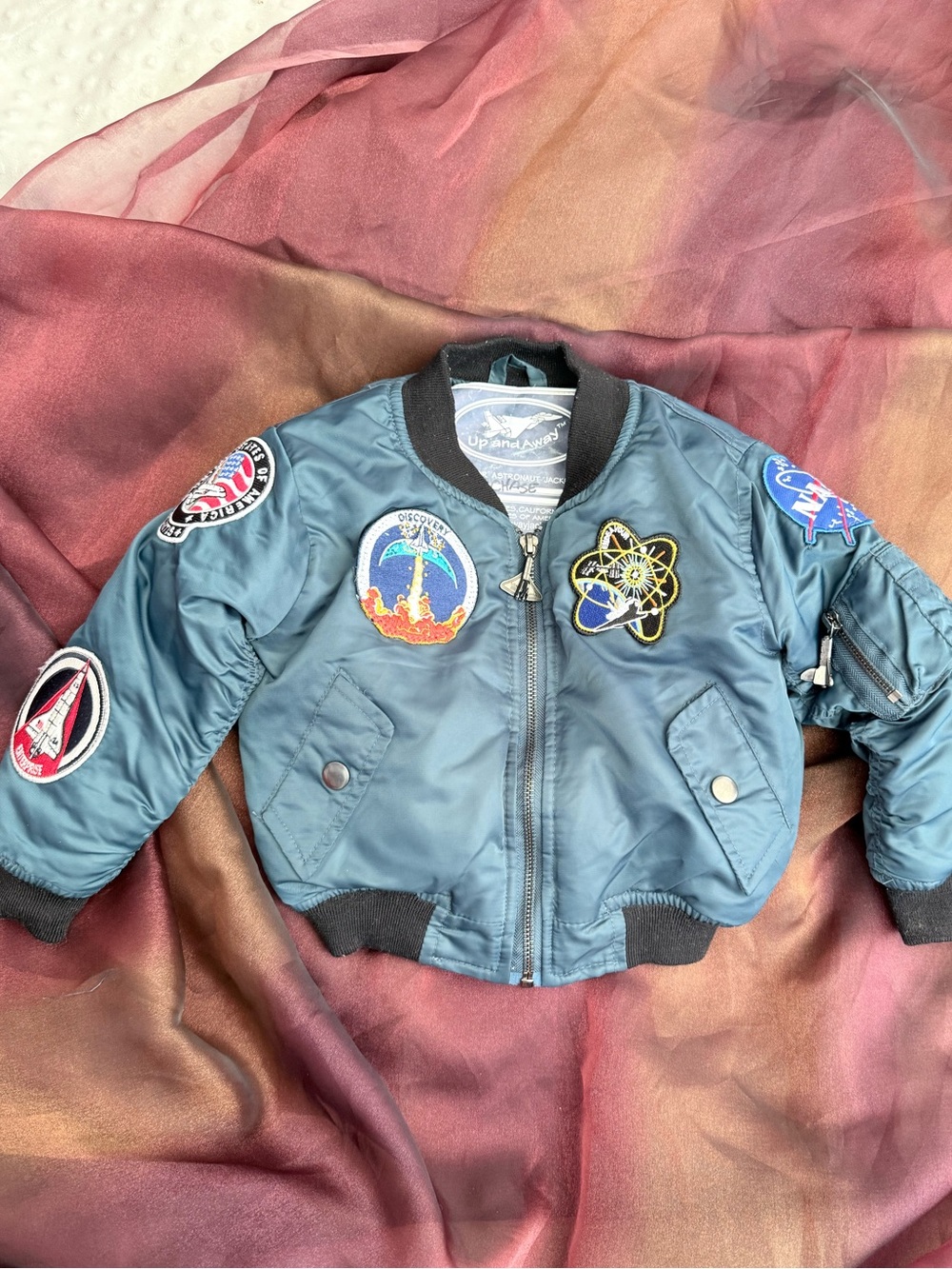 Up and Away Kids Blue Patch Bomber Jacket -Vintage